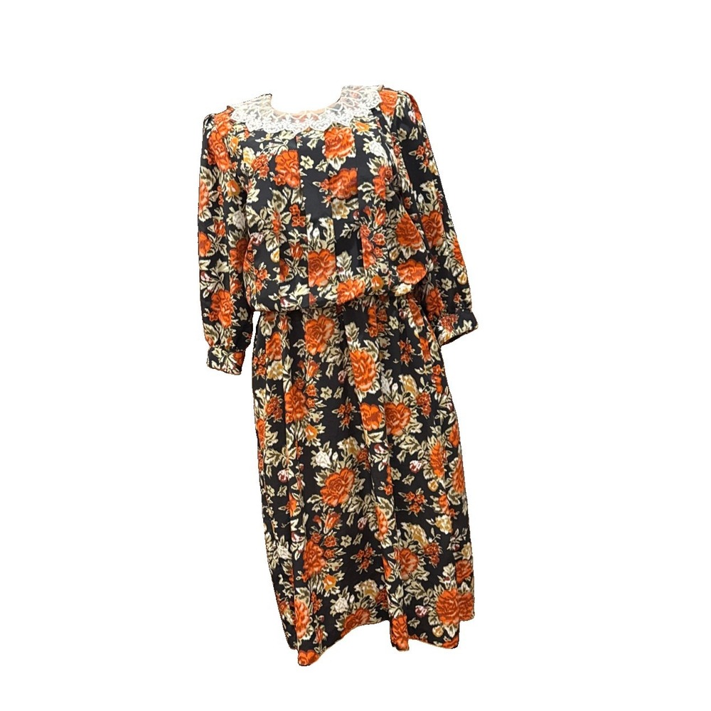 Vintage 1970s FLORAL DRESS SHELLY MICHAELS Size 9/10 Padded Shoulders ^